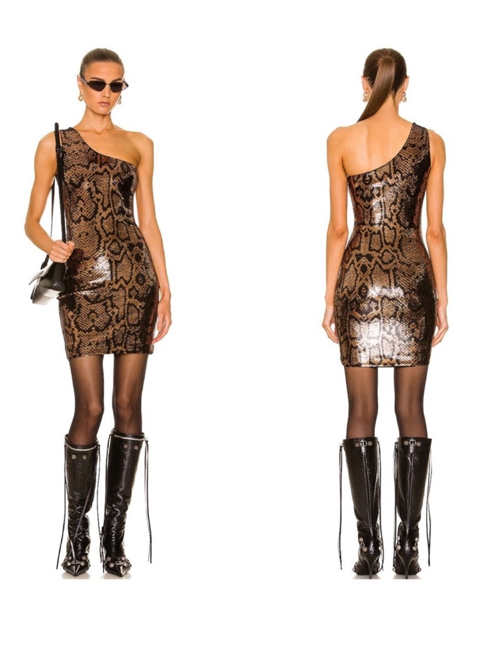 New! Balenciaga Snakeskin Print Sequin One-Shoulder Bodycon Mini Dress FR 36 - Picture 6 of 13